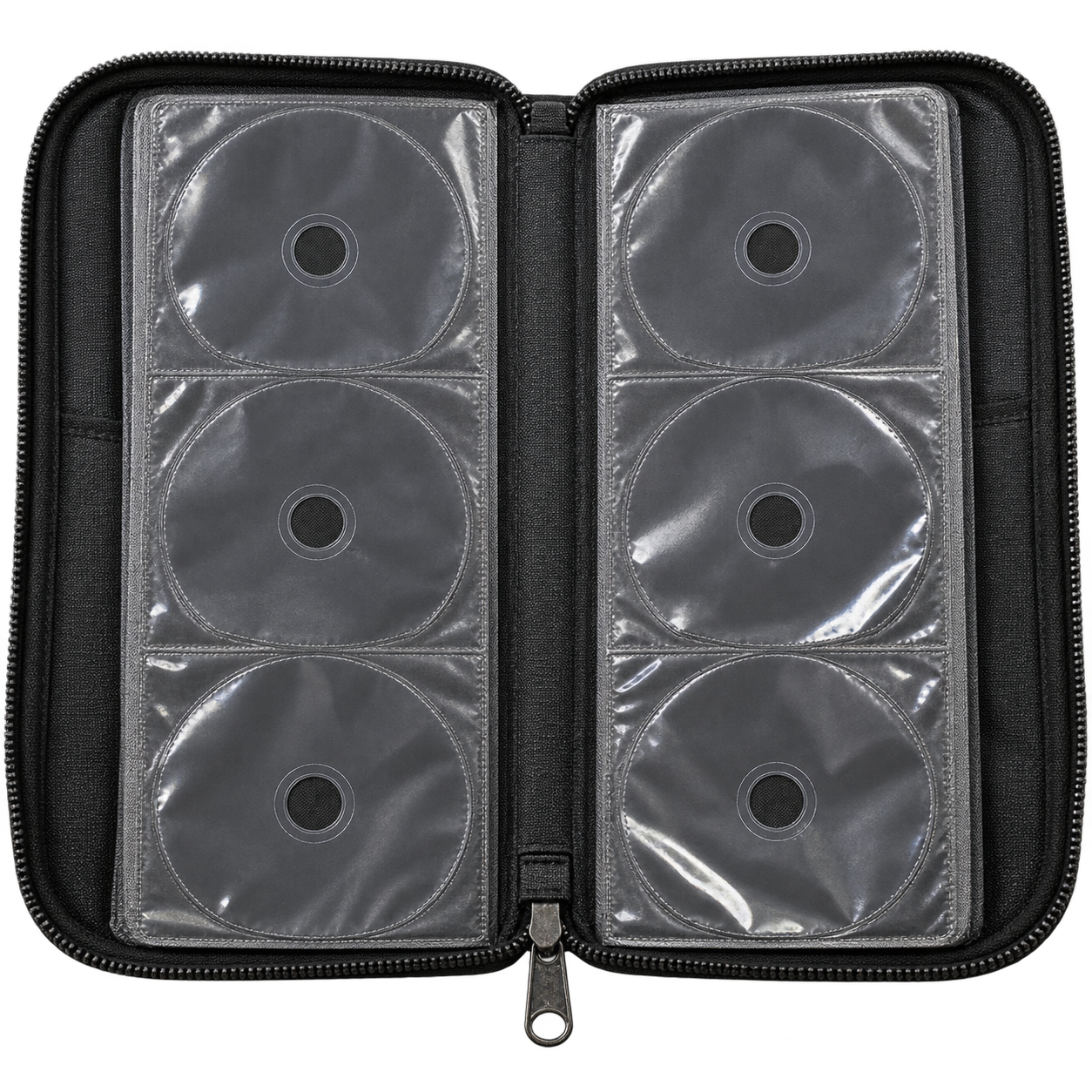 Open zippered CD wallet