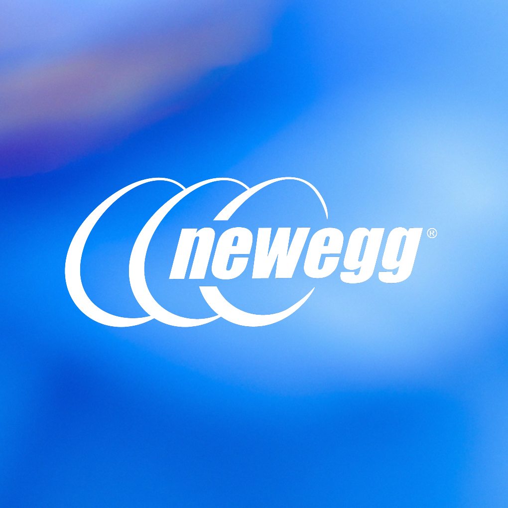 Newegg logo on a blue background