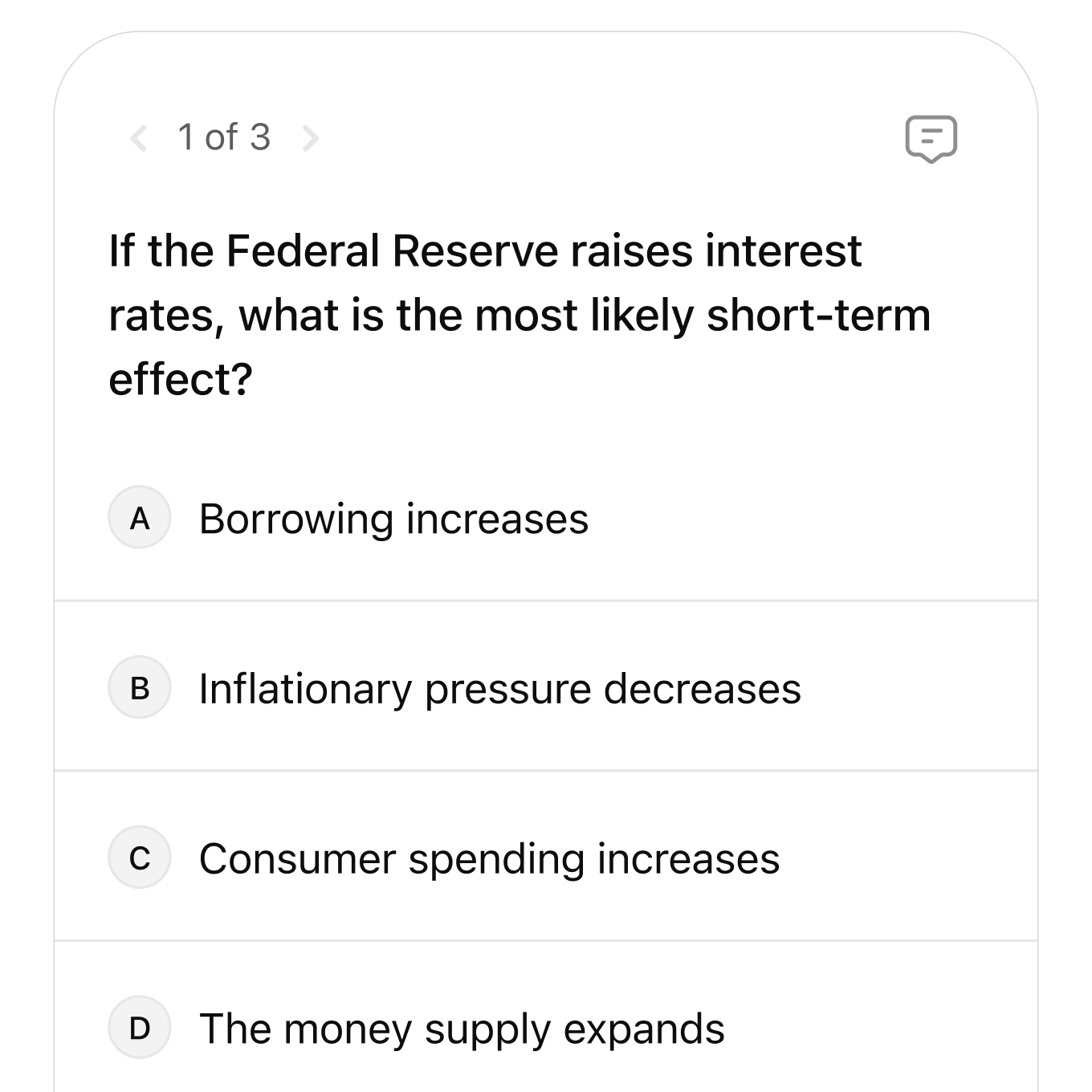 An interactive multiple-choice quiz about interest rates