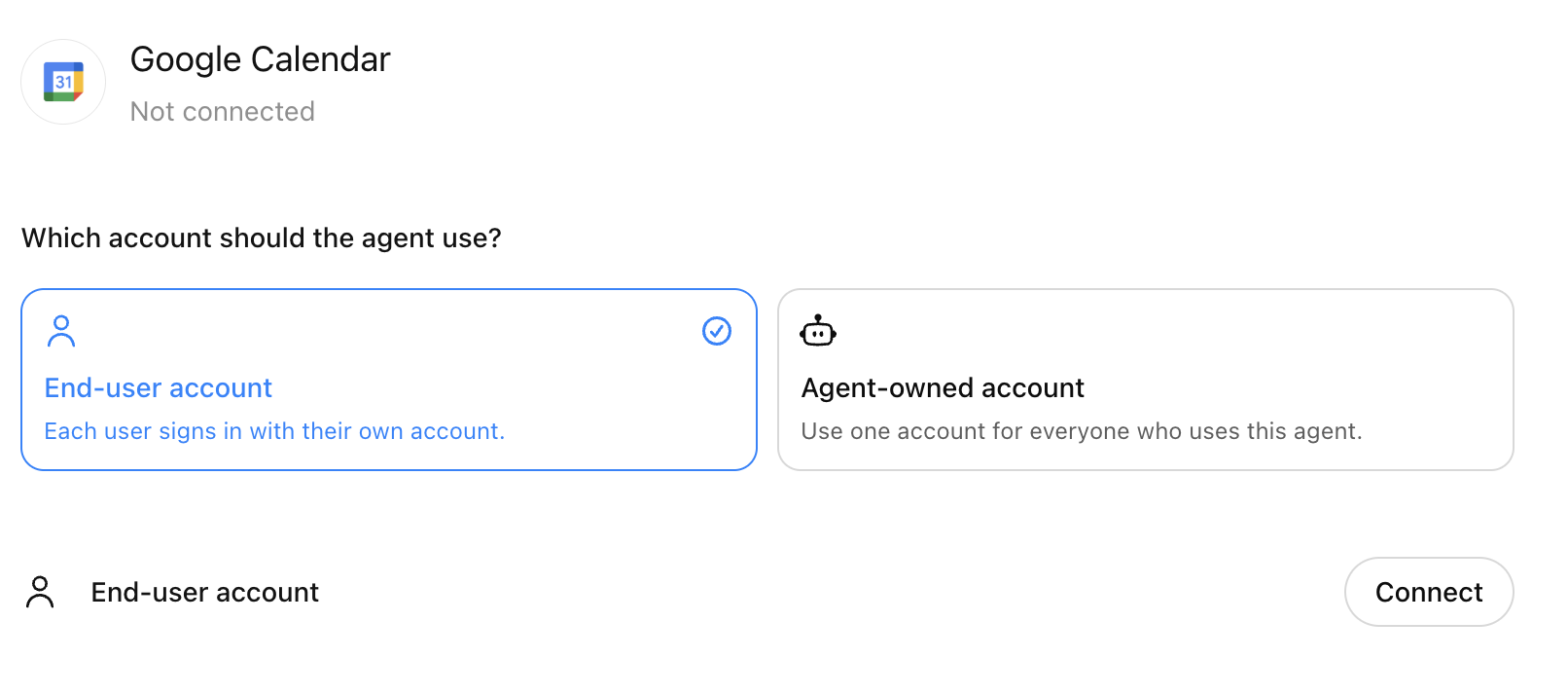 End-user auth for Google Calendar