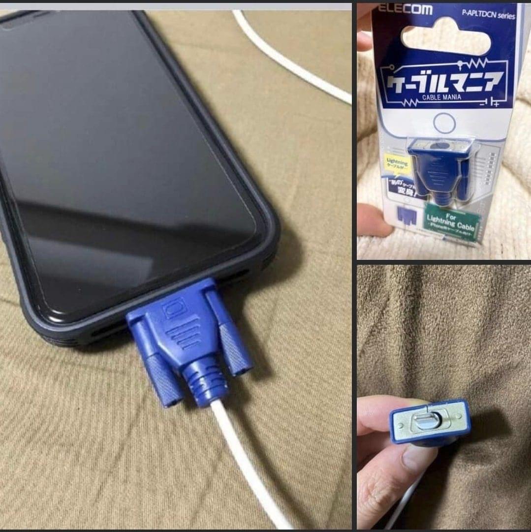 VGA cable plugged into an iPhone